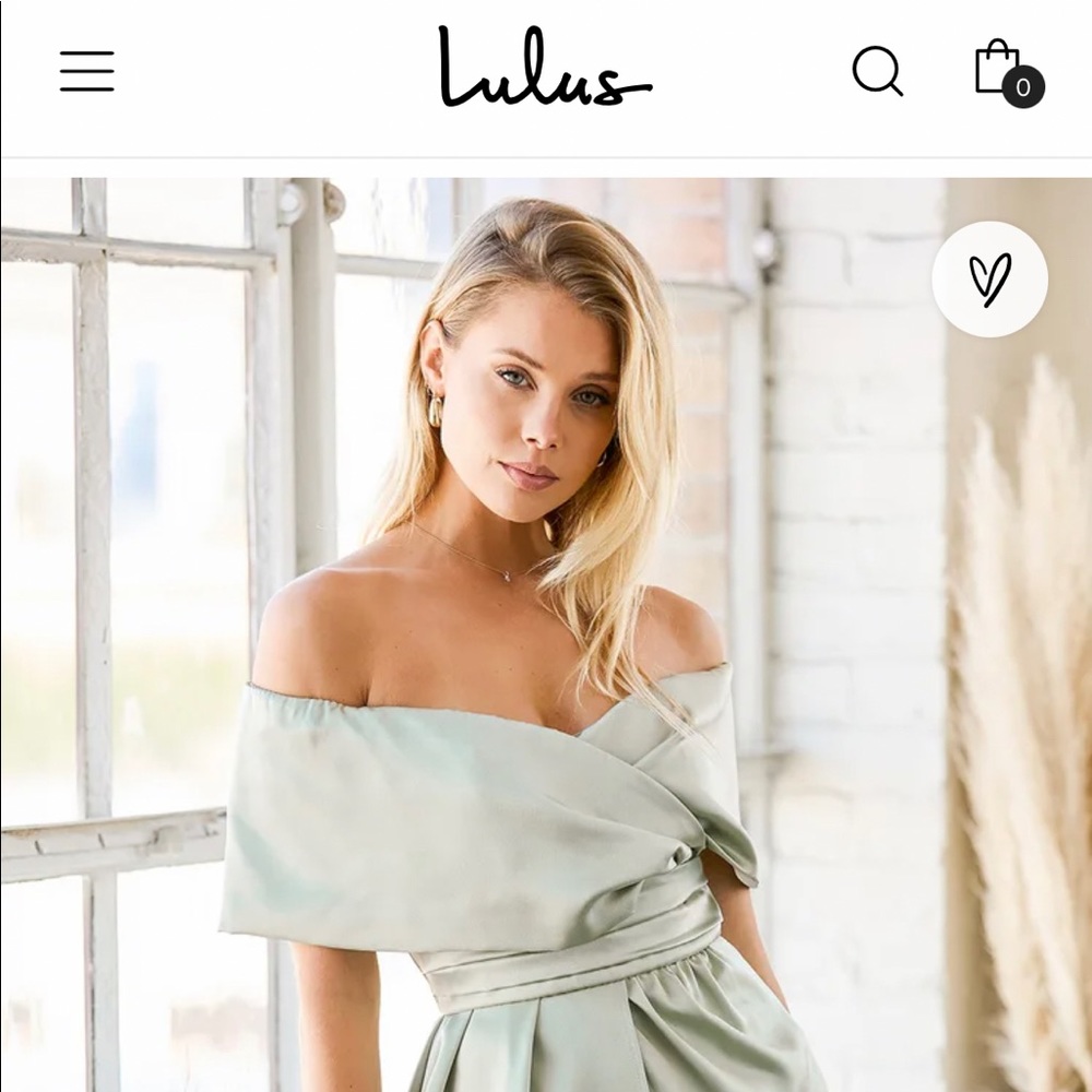 NWT LULUS SAGE GREEN SATIN OFF SHOULDER MINI DRESS